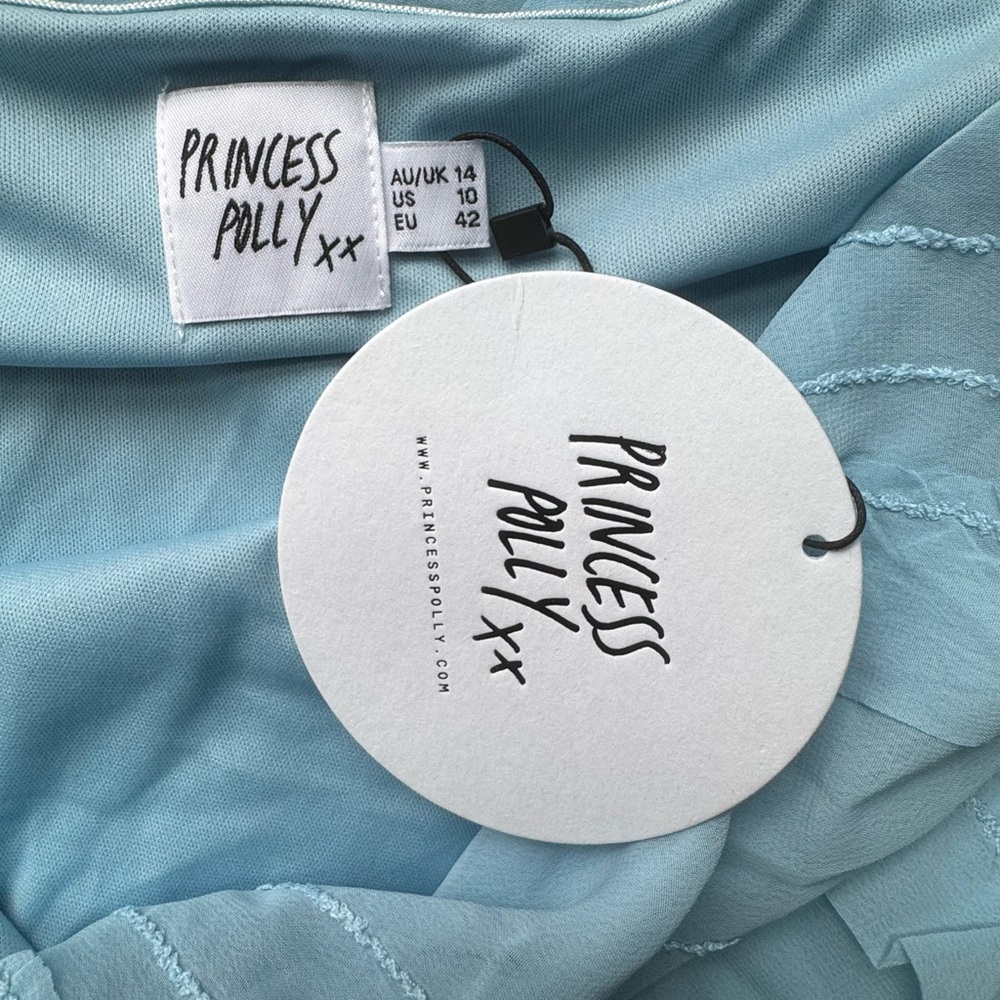 PRINCESS POLLY Lars strapless RUFFLES mini dress blue 10 - Picture 8 of 9